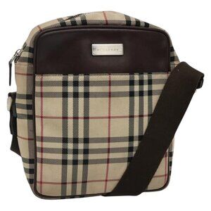 Authentic BURBERRY Nova Check Shoulder Bag Nylon Beige Silver